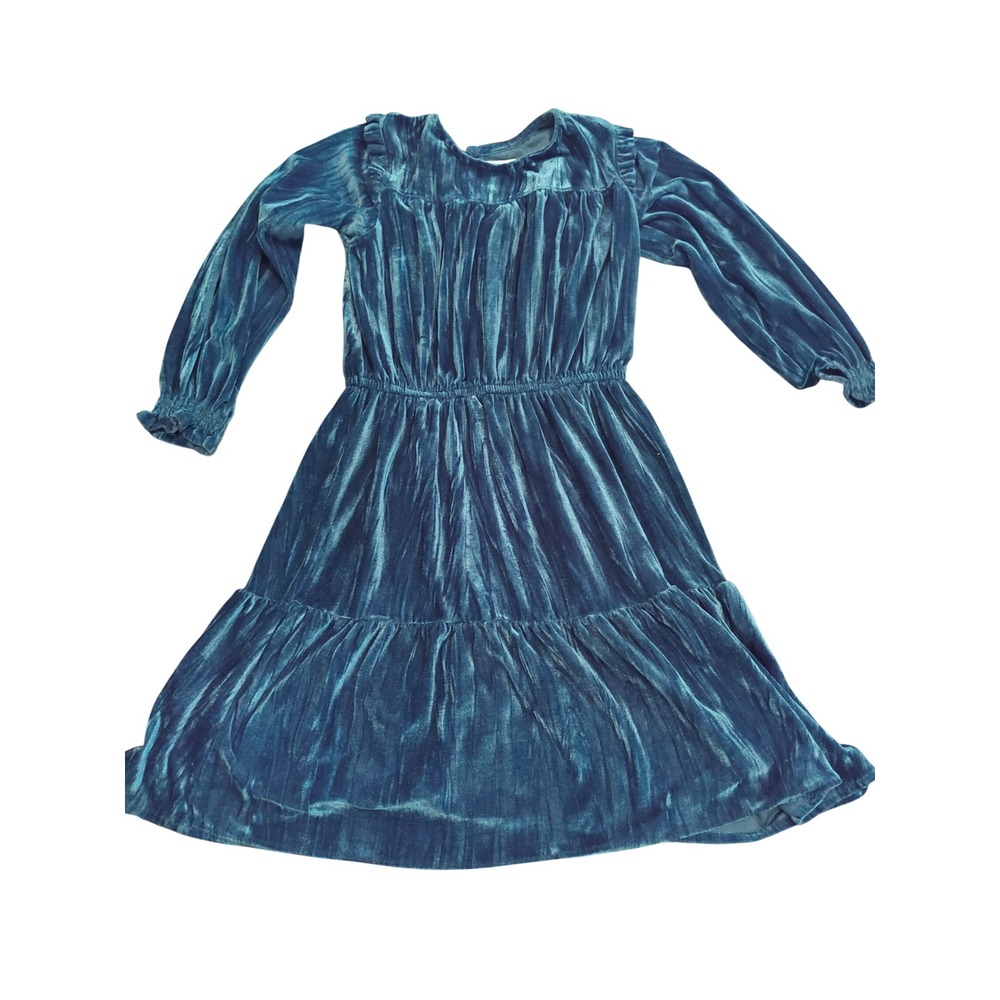 Colorful Planet Girls Teal Blue Crushed Velvet Tiered Ruffle Dress Size L 10/12